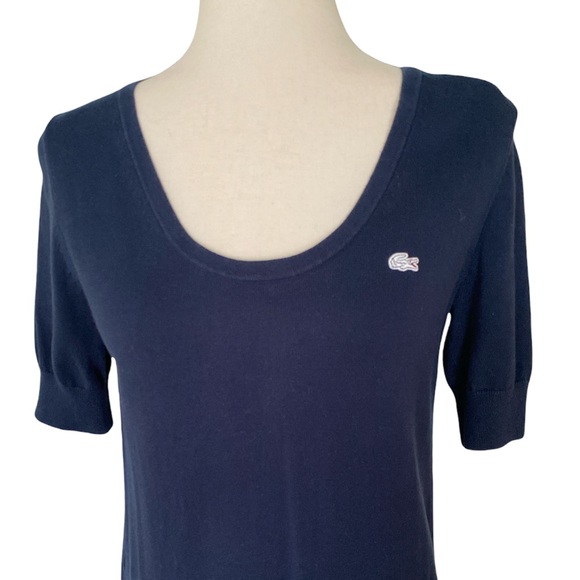 Lacoste Navy Blue Scoop Neck Short Sleeve Tunic Sweater Dress - 36 - XS 4 - Picture 2 of 12